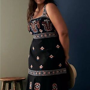Anthropologie Black Maxi Dress with Colorful Embroidery nwt 18w